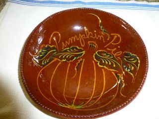 2002 Ned Foltz Redware Pottery Pumpkin Pie Dish 9 1/4 " - Colors