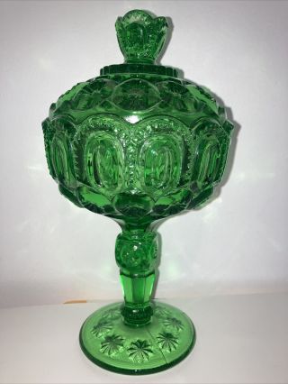 Vintage Lg Wright Moon And Star Green Covered Jelly 8” Christmas Candy Dish