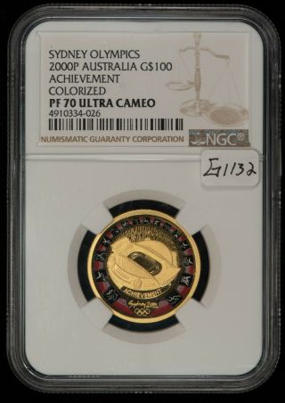 2000p G$100 Australia Sydney Olympic Gold 10g Coin.  3215 Agw - Ngc Pf70 - G1132