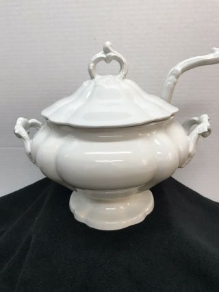 Red Cliff White Ironstone Soup Tureen With Ladle