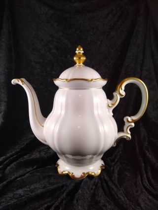 Hutschenreuther Sylvia Brighton Teapot White With Gold Trim Vintage Pasco Import