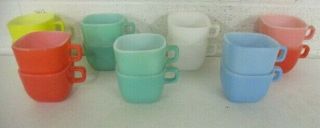 14 Vintage Glasbake Lipton Square Mugs Coffee Soup Cups 3 " Multi Color
