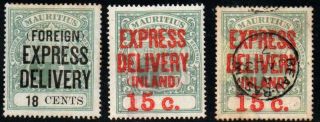 Sod Mauritius 1904 Express Del.  18c (foreign) 15c Green Fine M & U Sg E5/6 £40