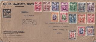 Sarawak 1945 Bma Registered From Labuan To India,  Morse Cancel,  Australia Env