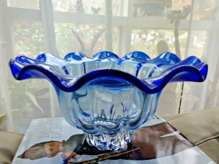 Cobalt Blue Swirl Glass Bowl 13.  5 " Shannon Crystal Godinger Striking Art Ruffled