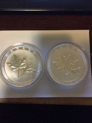 2017 & 2018 $50 10 Tr Oz Silver Coin Magnificent Maple Leaf Canada
