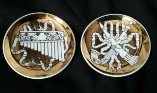 2▪vintage▪fornasetti▪milano▪ Musicalia▪gold Plated Porcelain Coasters▪italy