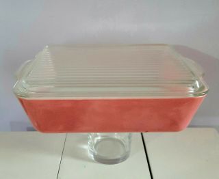 Vintage Pink Pyrex Refrigerator Dish 503 1.  5 Qt.  W/ Lid 1950s Mid Century