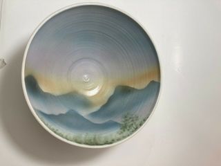 Vtg Studio Art Hand Thrown Pottery Bowl Signed Bush St.  Glazed Mountain Scene