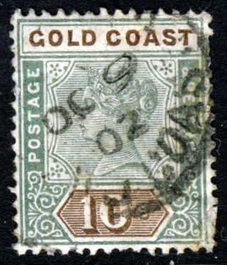 Gold Coast Queen Victoria 1900 10 Shillings Green & Brown Wmk Crown Ca Sg 34 Vfu