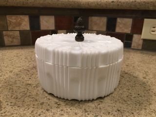 Vintage Tiara White Divided Candy Dish / Box With Lid Panel And Ribs.  Rare