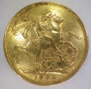 1902 Gold Sovereign British Coin King Edward Vii London 7.  98 Grams Au/bu