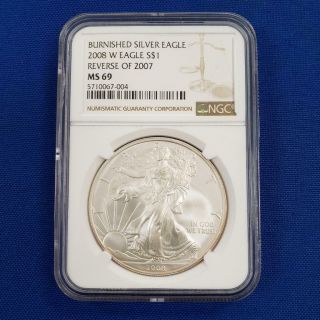 2008 W Us 1ozt Burnished Silver Eagle $1 Ngc Ms69 Reverse Of 2007 Toning L10775