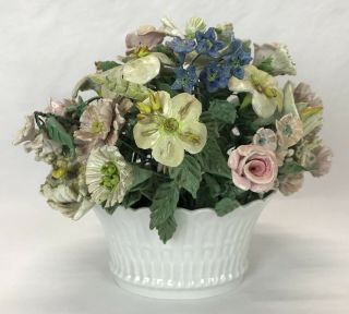 Vintage Bouquet Of Porcelain Ceramic Flowers In Chamart Limoges France Bowl