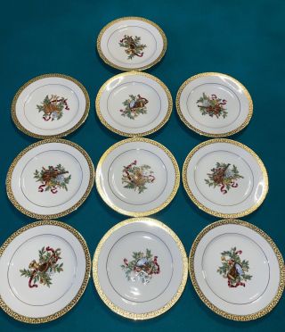 Set Of 10 R.  H Macy Royal Gallery Gold Buffet Christmas Salad Plates Gold Trim