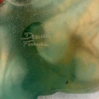 Chipped Daum France Pate De Verre Lizard & Butterfly Trinket Dish Signed 3