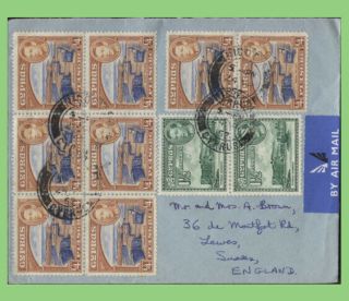 Cyprus 1952 Kgvi Multi Franked Cover To England