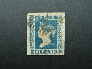India 1854 Qv 1/2a Blue Imperf Stamp - With Margins - See