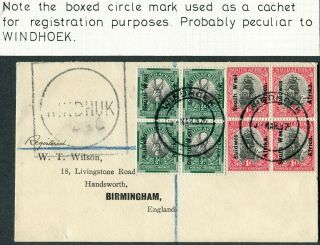 South West Africa Registered Cover Posted To England With Boxed Circle Cachet