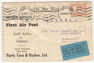 South Africa: Imperial Airways First Air Post: East London - Potsdam,  26 Jan 1932