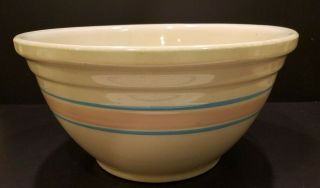 Vtg Largest Mccoy 14 " Mixing Bowl Pink & Blue Stripes Usa Oven Ware Yellow Ware