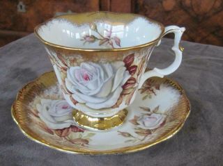 Royal Albert Heavy Gold Trimmed White Rose Tea Cup And Saucer 4465