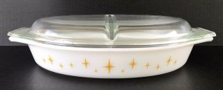 Vintage Pyrex Constellation Atomic Starburst Divided Casserole Dish Promo 1959