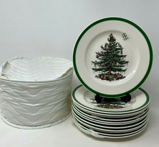 Set Of 12 Vintage Spode Christmas Tree Salad Plates 7 1/2 " W/storage