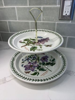 Portmeirion Botanic Garden 2 Tier Cake Stand Porcelain Clematis/lilacs