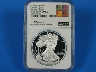 2021 W Proof Silver Eagle - Type 1,  NGC Pf 70 UCam Mercanti Signed Advance Rel 2