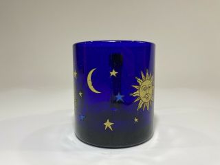 Vintage Libby Cobalt Blue Celestial Sun Moon Stars Glass Coffee Mug 2