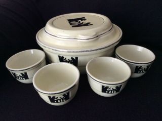 Hall 2 Qt 9 " Radiance Silhouette Covered Casserole With Lid & Four Custard Cups