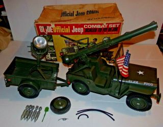 1960s Gi Joe Official Combat Jeep 7000 & Trailer Search Light Cannon Hasbro Box