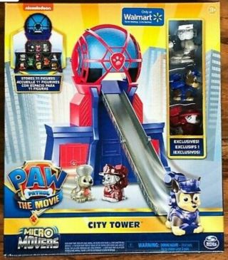 Paw Patrol The Movie Micro Movers City Tower With 3 Exclusive Figure.