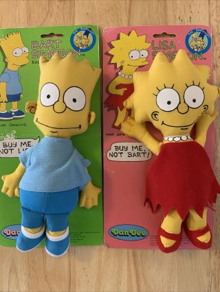 2 Bart & Lisa Simpson Vintage Dan Dee Rag Doll On Card The Simpsons