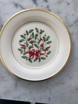 Lenox Holiday Red Ribbon Accent Salad Plate 24k Gold Trim Set Of Four