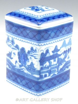 Mottahedeh Blue Canton Historic Charleston Square Tea Box Jar With Lid