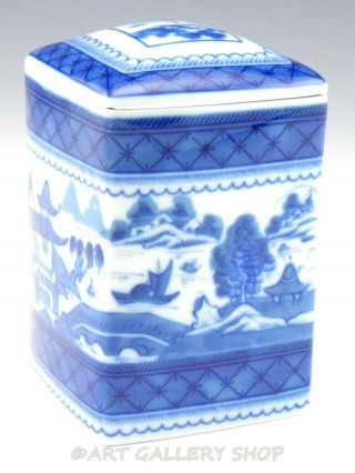 Mottahedeh BLUE CANTON HISTORIC CHARLESTON SQUARE TEA BOX JAR WITH LID 3