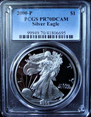 2000 - P 1oz Silver American Eagle Dollar - Pcgs Pr 70 Dcam