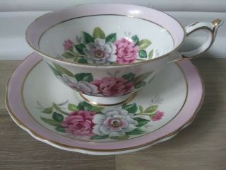 Paragon Bone China Teacup Tea Cup And Saucer Pink Cabbage Rose Anemone England