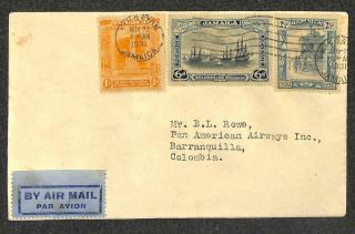 Jamaica Scott 79 83 & 95 Stamps Lindbergh Flight Kingston - Colombia Cover 1931