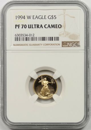 1994 - W Gold Eagle $5 Ngc Pf 70 Ultra Cameo Tenth - Ounce 1/10 Oz Of Fine Gold