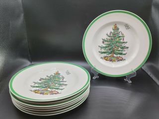Vintage Spode Christmas Tree Dinner Plates With Red Santa Tree Topper,  Set Of 8
