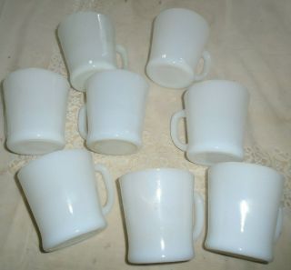 Set 8 Vtg Anchor Hocking Fire King White Glass D Handle Coffee Cups Mugs 8 Oz