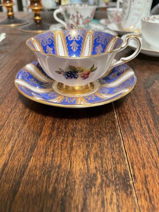 Paragon Bone China Orchard Pattern Cobalt Tea Cup & Saucer