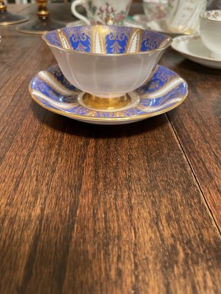 Paragon Bone China Orchard Pattern Cobalt Tea Cup & Saucer 3