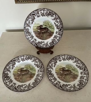 3 Spode Woodland Rabbit Salad Plates 7 3/4 " Made In England Set Of 3