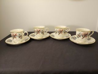 Lenox Winter Greetings Tea Cup And Saucer Christmas (set Of 4)