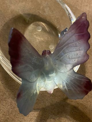 DAUM ART GLASS FRANCE BOWL WITH AMETHYST BUTTERFLY 4.  5 