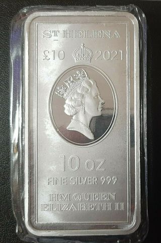 2021 St.  Helena 10 Oz.  Silver £10 Coin Bar East India Company.  999 Fine Silver